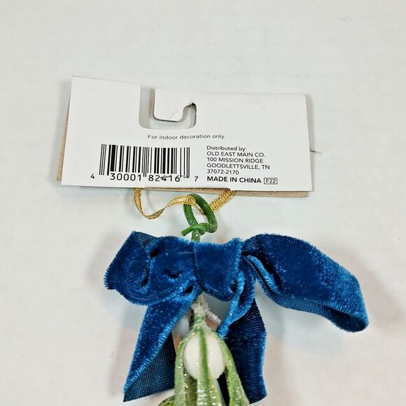 Holiday Style Mistletoe Christmas Ornament Blue Velvet Red Burgundy Bows Glitter - Picture 11 of 13